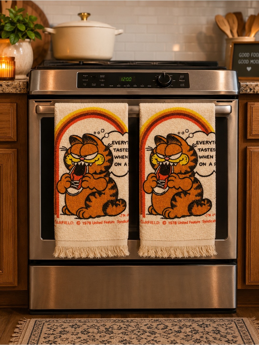 Vintage 1978 Garfield Cannon Tea Towels Pair NOS Made in USA